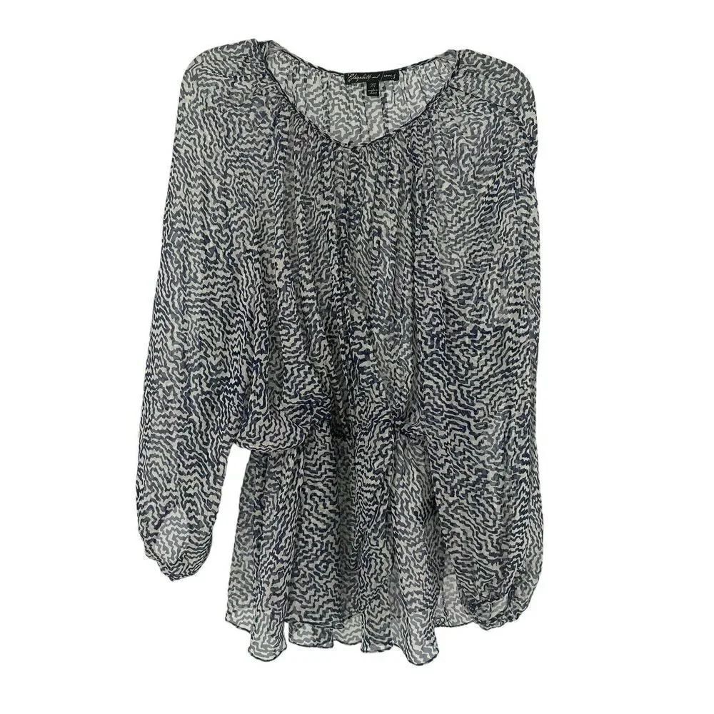 Elizabeth And James Top 100% Silk Long Balloon Sleeve Draped Size M Blue Blouse